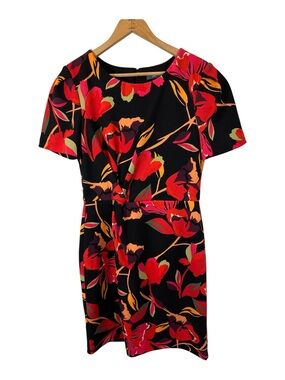 Julia Jordan Floral Twist-Front Sheath Dress Black Red Vibrant Size 4